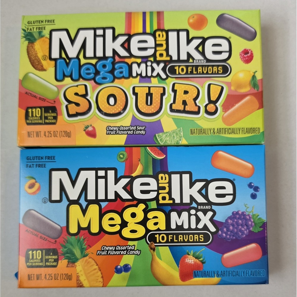 3-Pack Mike and Ike Mega Mix Sour - Assorted Sour Candy 4.25 oz Each Theater Box